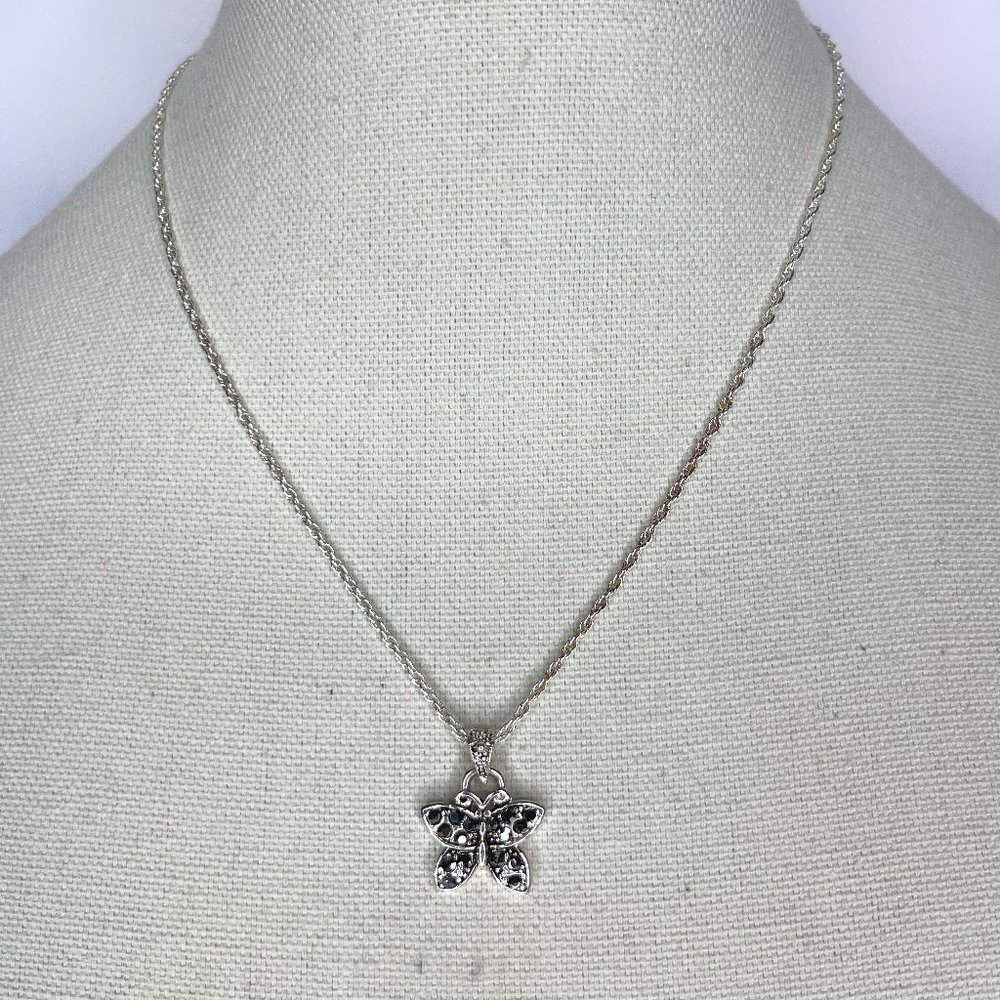 Genuine Marcasite Butterfly Pendant Necklace & Stud Earrings Set